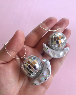 Disco Snail Earrings, Cottagecore earrings, Snail Jewelry, unique earrings, Quirky earring, funky earrings, cool earrings, weird earrings - image5